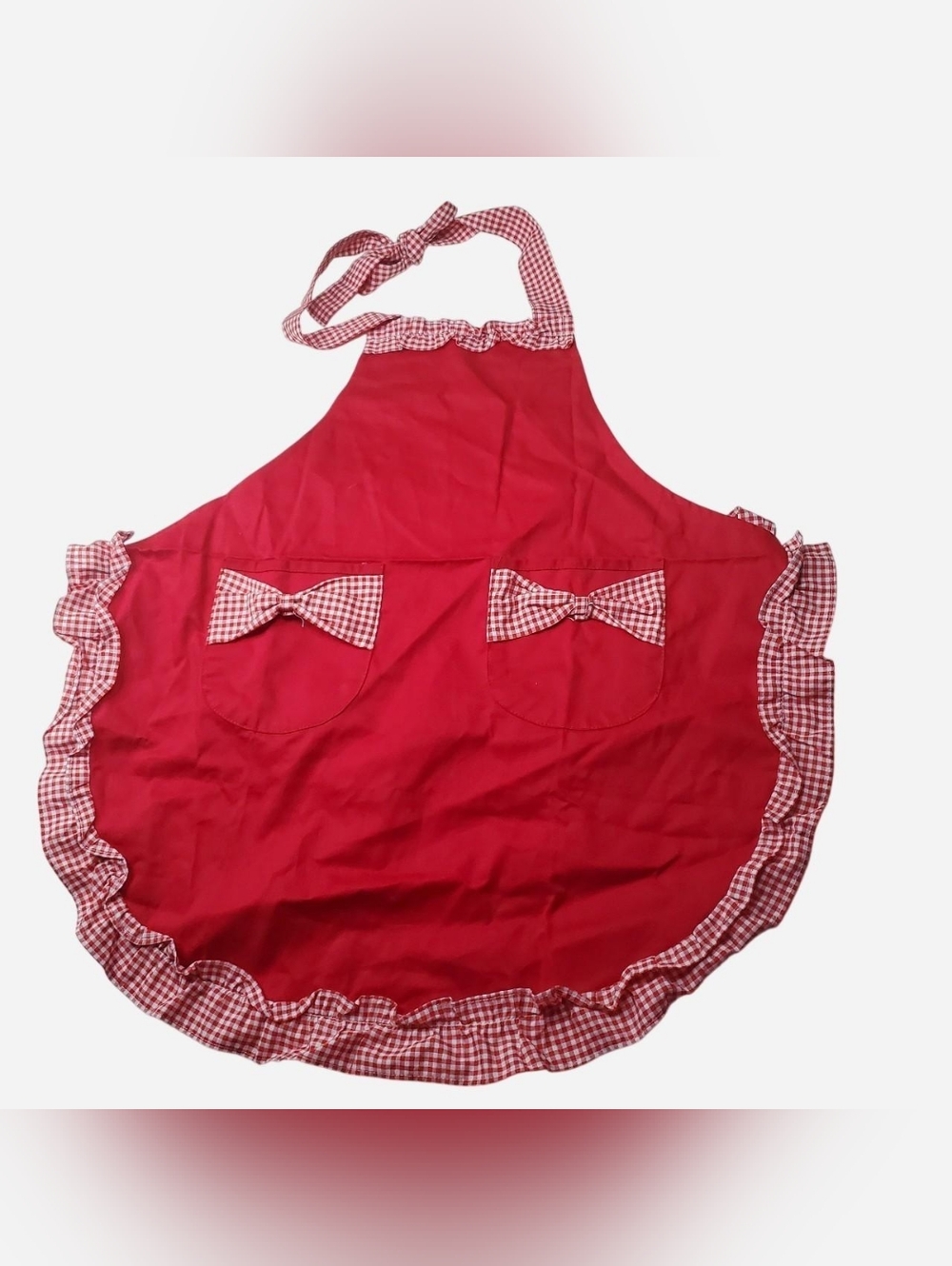 Unbranded Apron Womens One Size Red Bows Gingham Pockets Retro Cottagecore NWOT